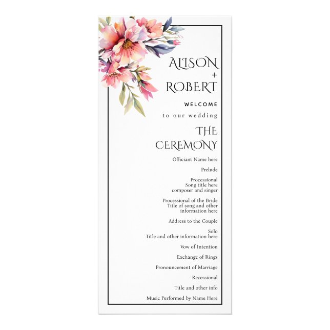 Rhododendron branch, peach flowers wedding program (Framsidan)