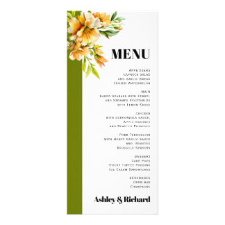 Rhododendron orange yellow fall wedding menu card reklamkort