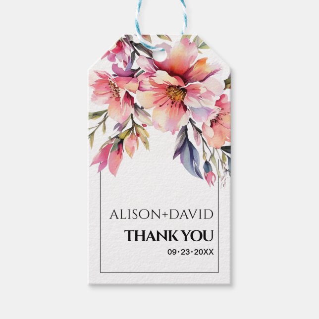 Rhododendronkvist och skära blommor bröllop presentetikett (Framsidan)