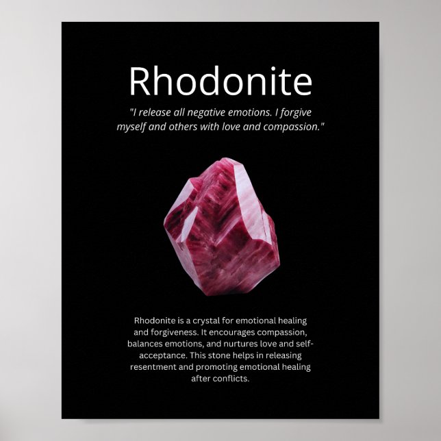 Rhodonite Crystal Stone betyder Poster (Framsidan)