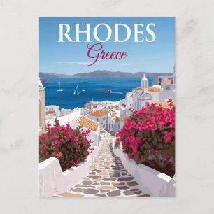 Rhodos Grekland Gatstensgränd Havsutsikt Vykort