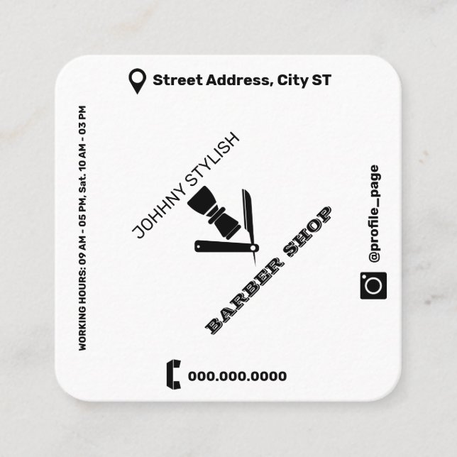 Rhomboid stil svart fyrkantigt visitkort (Framsida)