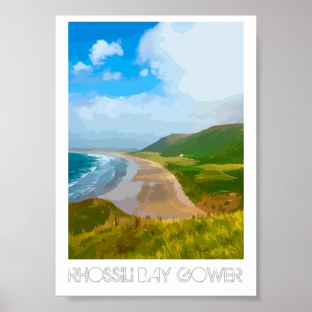 Rhossili Bay Gower - Järnvägen Poster Stil tryckt (Framsidan)