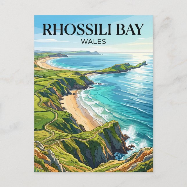 Rhossili Bay Wales Vykort (Framsida)