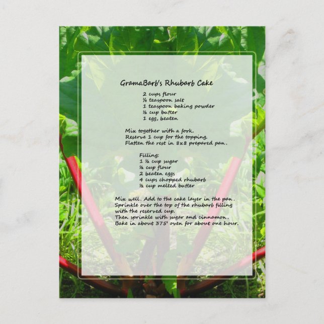 Rhubarb Cake Recipe Vykort (Framsida)