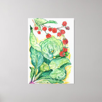 Rhubarb- och hallondesign på Canvas