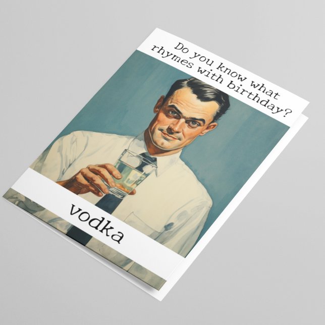 Rhymes med Birthday Vodka Retro Funny Kort (Skapare uppladdad)