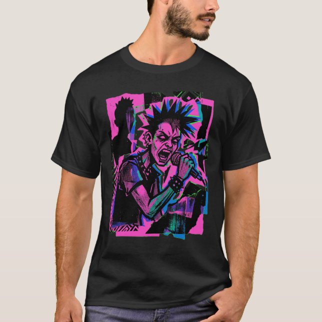 Rhythm Force Drumtröja – Neon Punk Musik Grafisk  T Shirt (Framsida)