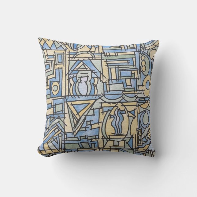 Rhythm In Blue-Funky Modern Geometrisk Kudde (Framsida)
