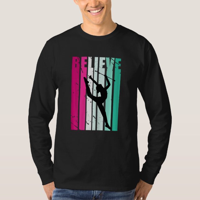 Rhythmic Gymnastics Pink Green Motivational Believ T Shirt (Framsida)