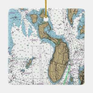 RI Nautical Diagram för Prudence Island Julgransprydnad Keramik