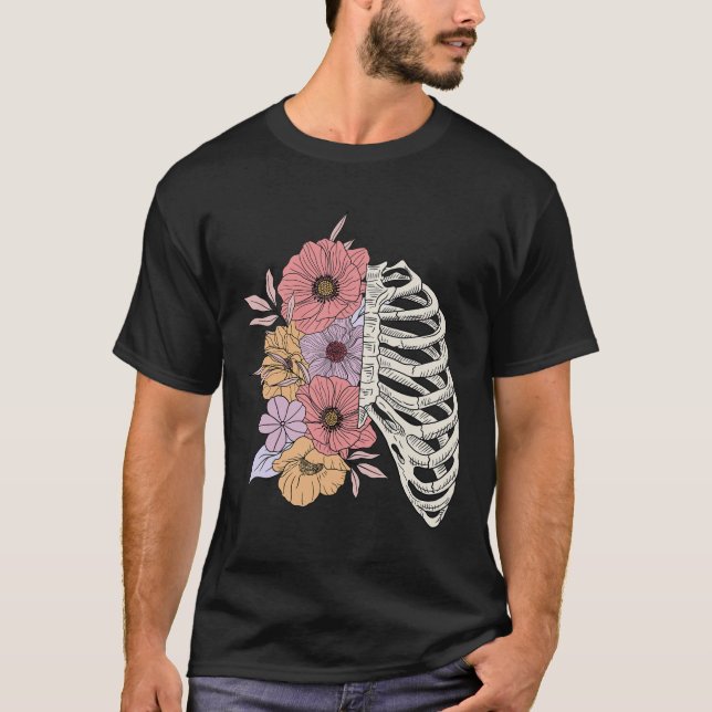 Rib Cage Flower Easy Halloween Costume T Shirt (Framsida)