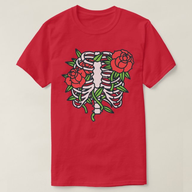 Rib Cage med Röd ros för Halloween Costume T Shirt (Design framsida)