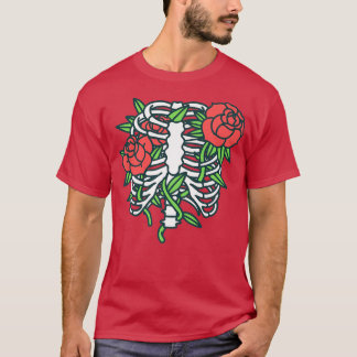 Rib Cage med Röd ros för Halloween Costume T Shirt
