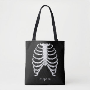 Rib Cage Skeleton Bones och Custom Name Halloween Tygkasse