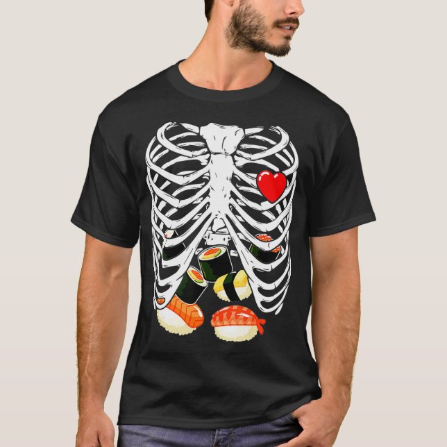 Rib Cage Skeleton Sushi XRay Skeleton Halloween Co T Shirt (Framsida)