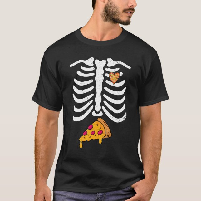 Rib Cage Skeleton X Ray Pizza Halloween Costume T Shirt (Framsida)