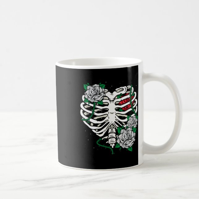 Rib Cage with Flowers Halloween Xray Skeleton Cand Kaffemugg (Höger)