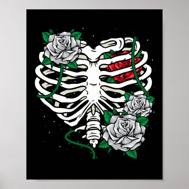 Rib Cage with Flowers Halloween Xray Skeleton Cand Poster (Framsidan)