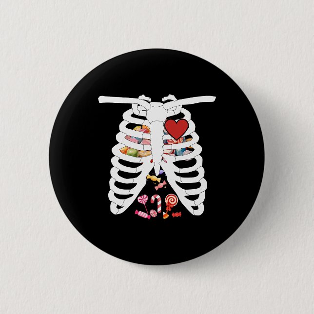 Rib Cage X-ray Candy Funny Halloween Costume Kids Knapp (Framsida)