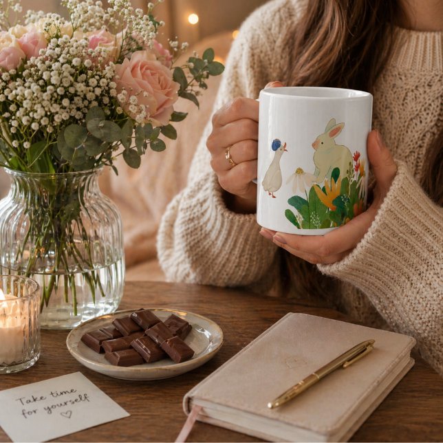 Ribbat och anka gör en konversation & blomma jumbo mugg (Skapare uppladdad)