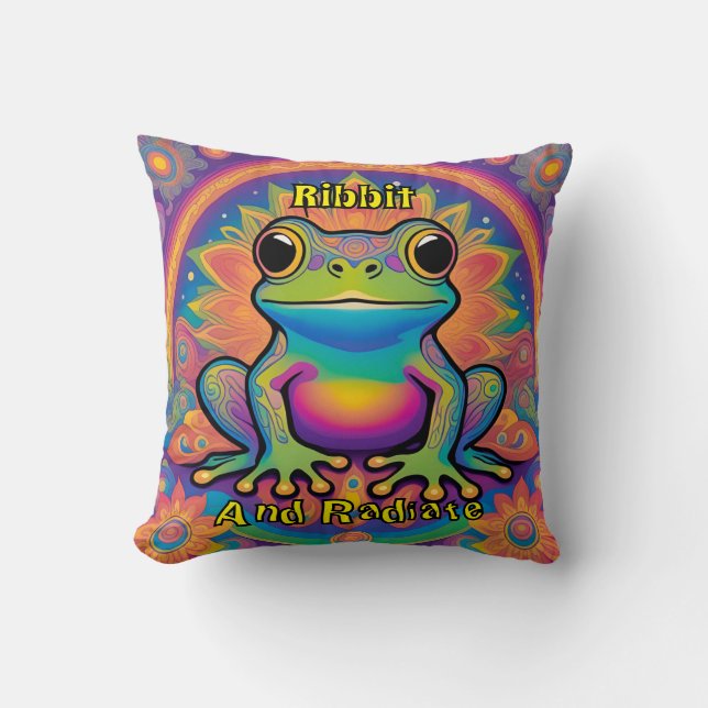 Ribbit and Radiate Boho Frog Groovy Vibes Kudde (Framsida)