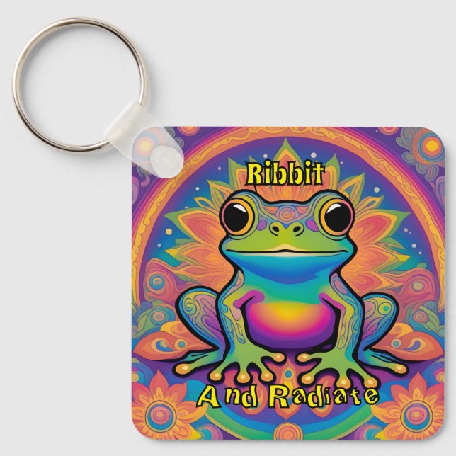 Ribbit and Radiate Frog - Boho Psychedelic Groovy Nyckelring (Framsida)
