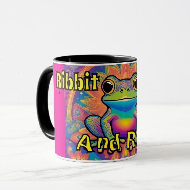Ribbit and Radiate Frog - Boho Psychedelic Vibes Mugg (Framsida vänster)