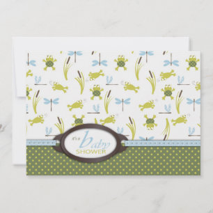 Ribbit Frog and Dragonfly Baby Shower Inbjudningar