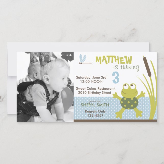 Ribbit Swimming Frog Birthday-inbjudan PC (Framsida)