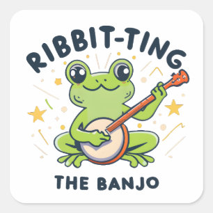 Ribbit to the Banjo ,Cute Frog Spela Music Fyrkantigt Klistermärke