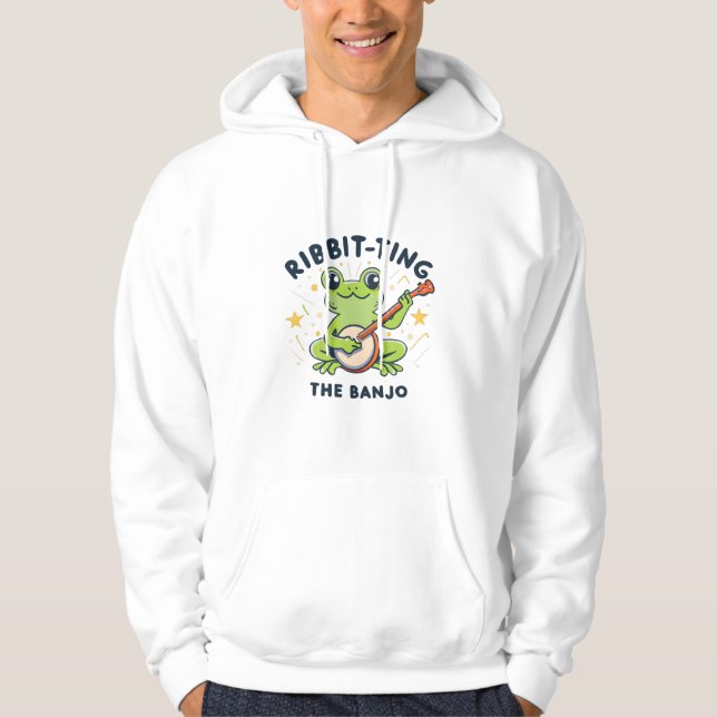 Ribbit to the Banjo ,Cute Frog Spela Music Hoodie (Framsida)