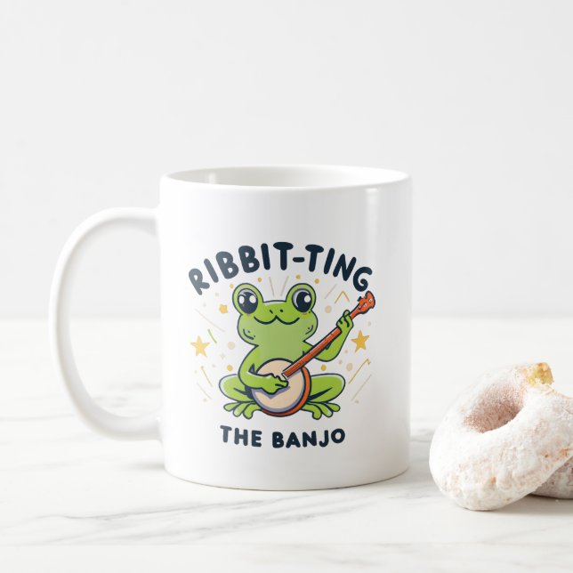 Ribbit to the Banjo ,Cute Frog Spela Music Kaffemugg (Med munk)