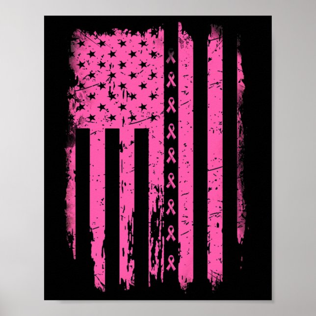 Ribbon American Flagga Usa Breast Cancer Awareness Poster (Framsidan)