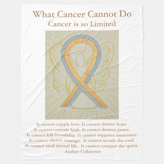 Ribbon Angel Blanket och grått och Guld Awareness Fleecefilt (Framsidan)