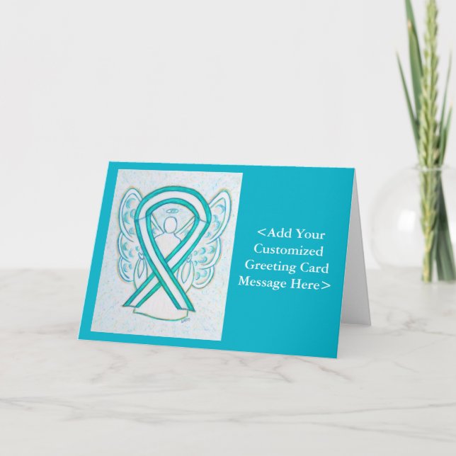 Ribbon Angel-kort för cervikal cancermedvetenhet Helgkort (Framsida)