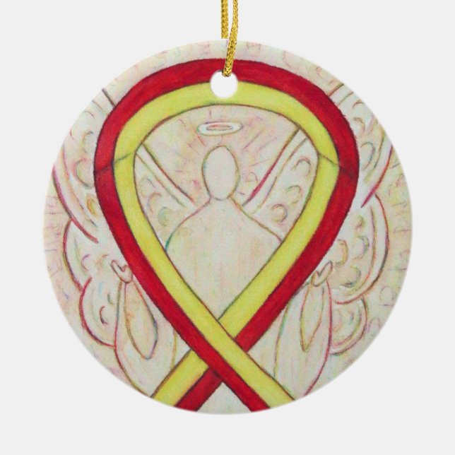 Ribbon Angel Ornament - Rödhet och Gult (Framsidan)