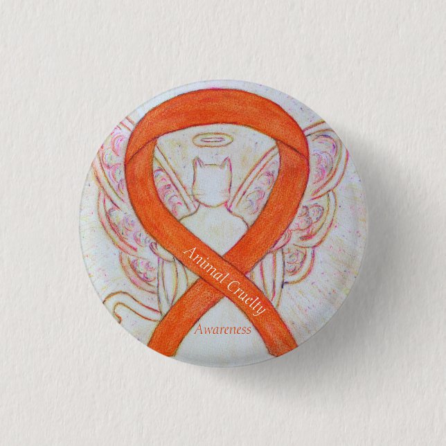Ribbon Angel Pin Orange Awareness Knapp (Framsida)