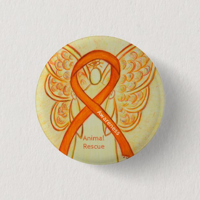 Ribbon Angel Pin rädda djuren Orange Awareness Rib Knapp (Framsida)