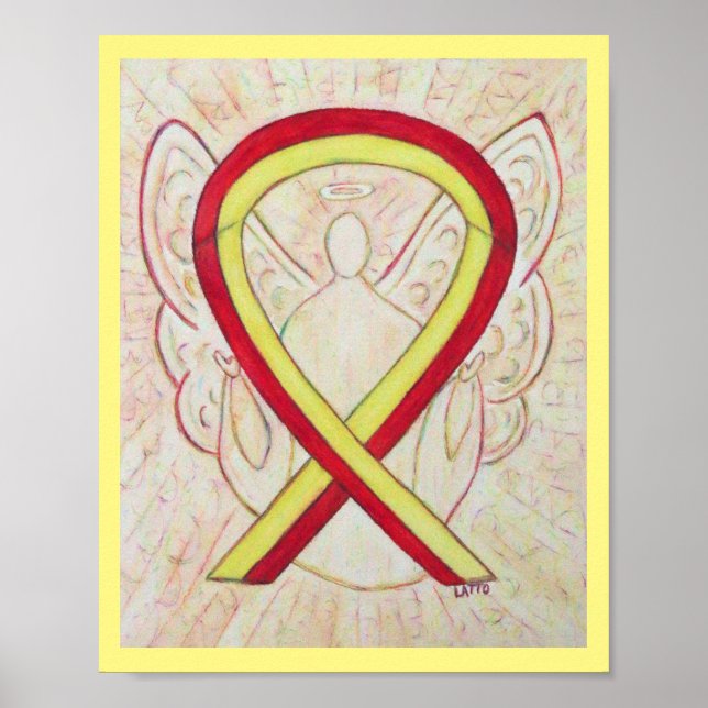 Ribbon Angel Poster rött och Gult Awareness (Framsidan)