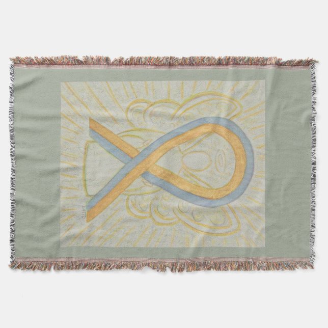 Ribbon Angel Throw Blanket med grått och Guld Awar Mysfilt (Framsidan)