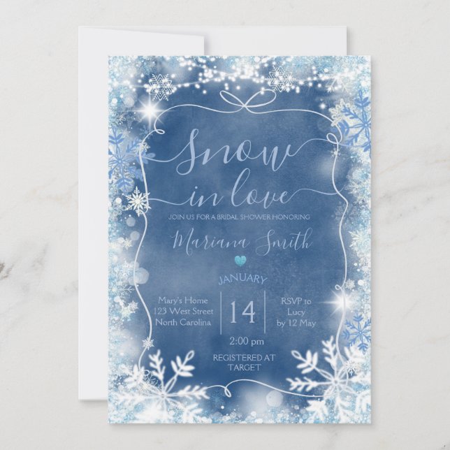 Ribbon Blå Snö i kärlek Snöflinga Bröllopsdusch  Inbjudningar (Framsida)