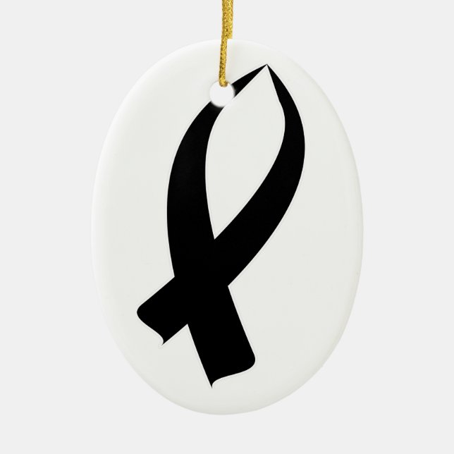 Ribbon Black Awareness Julgransprydnad Keramik (Framsidan)