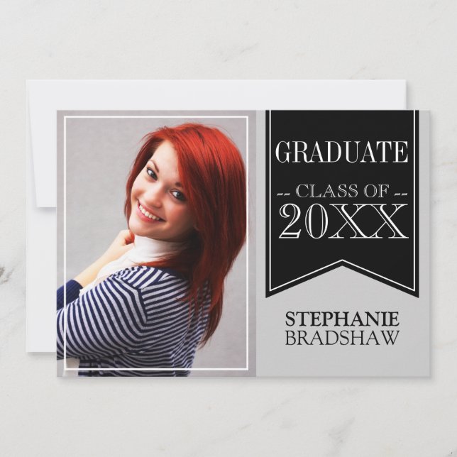 Ribbon Black School Färg Photo Studenten Inbjudningar (Framsida)