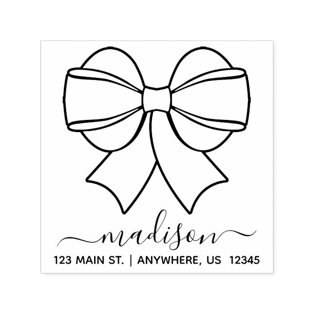 Ribbon Bow Adress Self Inking Frimärke Självfärgande Stämpel (Design)