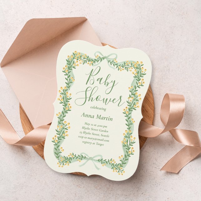 Ribbon Bow and Greenery Baby Shower Invitation Inbjudningar (Skapare uppladdad)