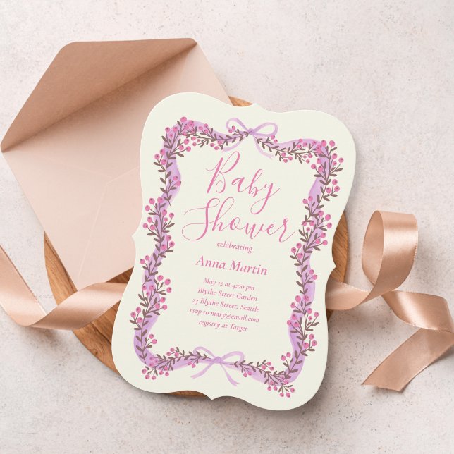 Ribbon Bow and Greenery Baby Shower Invitation Inbjudningar (Skapare uppladdad)