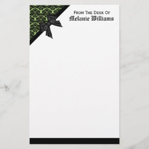 Ribbon Bow Black and Grönt Damask Brevpapper