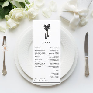 Ribbon Bow Elegance Black and White Bröllop Meny