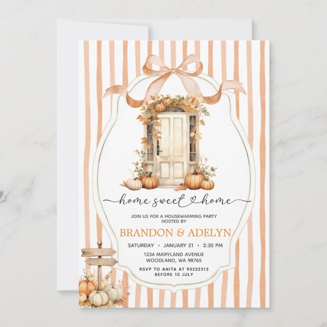 Ribbon Bow Pumpkin Houseworths Home Sweet Home Inbjudningar (Framsida)